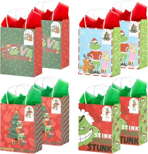 CLMGGRX 16PCS Christmas Gift Bags Xmas Paper Gift Bags with Christmas Gift Tags Christmas Bags for for Gifts, Holiday Gift Bags with Tissue Paper Christmas Home Party Decorations