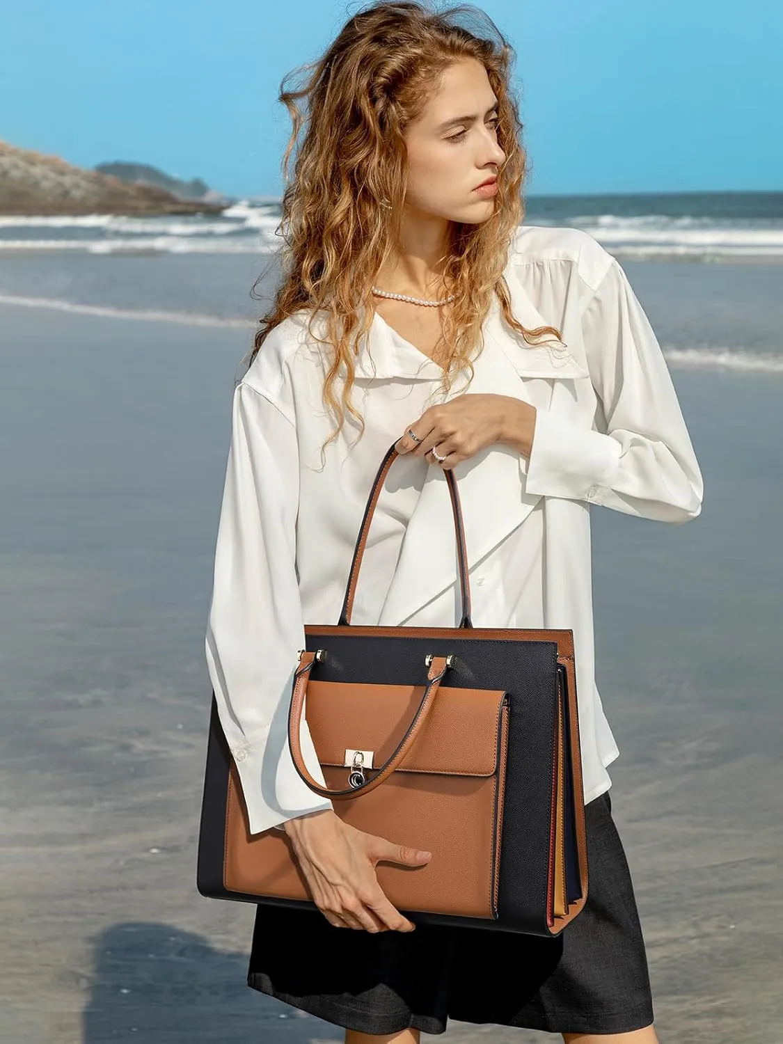 CLUCI Briefcase for Women Vegan Leather 15.6 Inch Laptop Bag Large Pocket Business Ladies Shoulder Bag