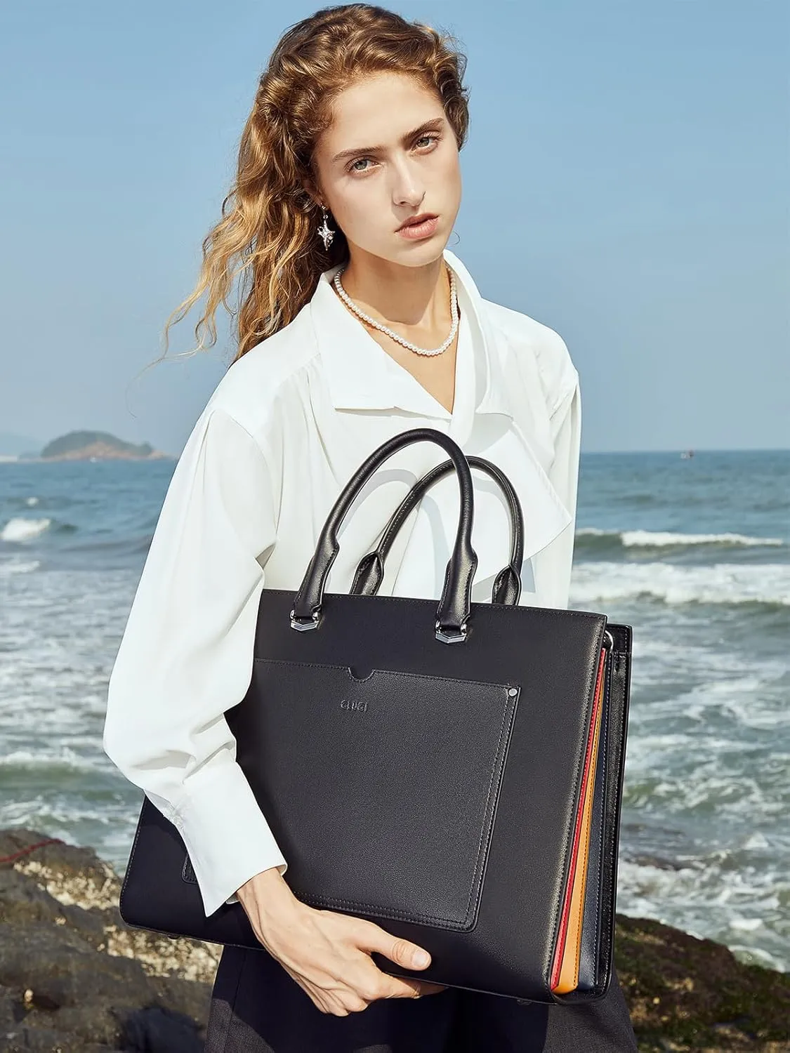 CLUCI Leather Briefcase for Women Laptop 15.6 Inch Professional Business Work Ladies Computer Handbag Shoulder Bag