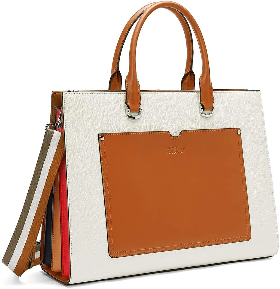CLUCI Leather Briefcase for Women Laptop 15.6 Inch Professional Business Work Ladies Computer Handbag Shoulder Bag