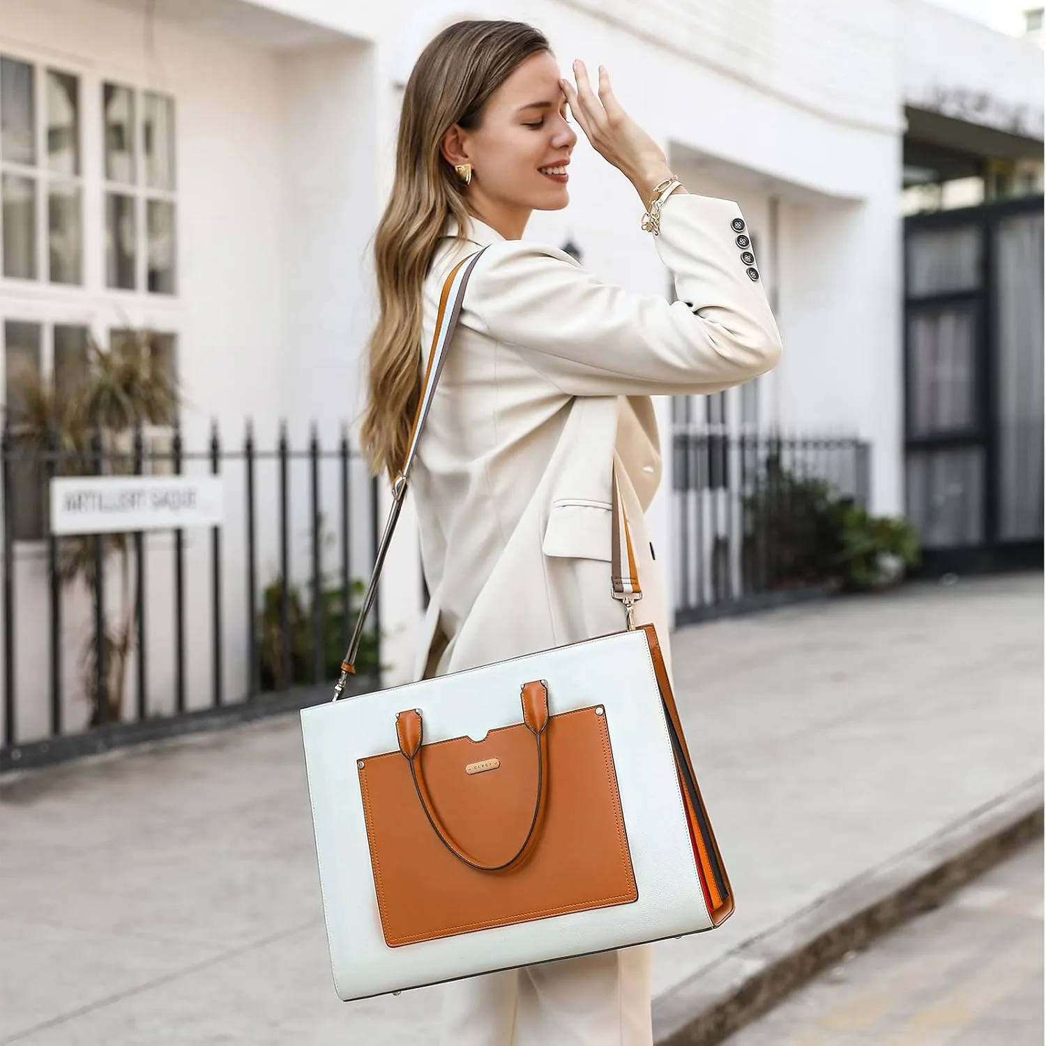 CLUCI Leather Briefcase for Women Laptop 15.6 Inch Professional Business Work Ladies Computer Handbag Shoulder Bag