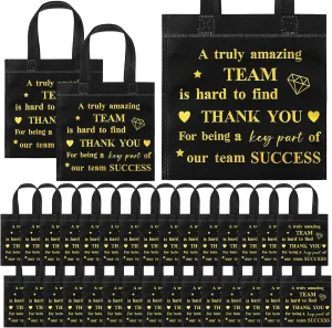 Clysee 50 Pcs Employee Appreciation Gift Bags Bulk Thank You Team Small Gift Bag with Handle Black Gold Inspirational Wedding Party Favor 8 x 8 Inch for Women Coworker Party Nursing Volunteer(Thanks)