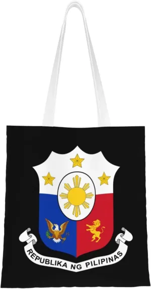 Coat of arms of the Philippines Tote Bag for Women Canvas Shopping Bags Reusable Large Capacity Casual Shoulder Handbags Grocery Bags DIY Gift Bags