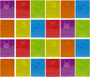 Colorful Gift Bags | 9" x 7.5" x 3.5" | Glossy Neon Colored Paper Party Bag | Blank Assorted Bright Rainbow Set with Rope Handles | Special Occasion, Event Supplies Snacks, Arts and Craft Present Bags