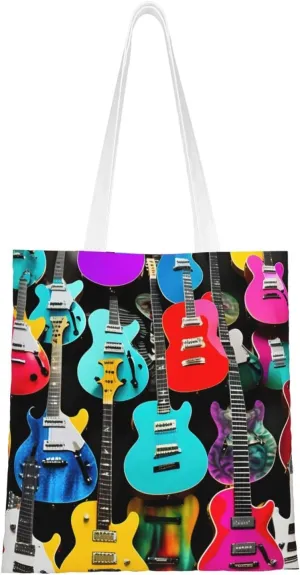 Colorful Guitars Print Canvas Tote Bag Reusable Shoulder Shopping Bags For Daily Use Shopping Travel
