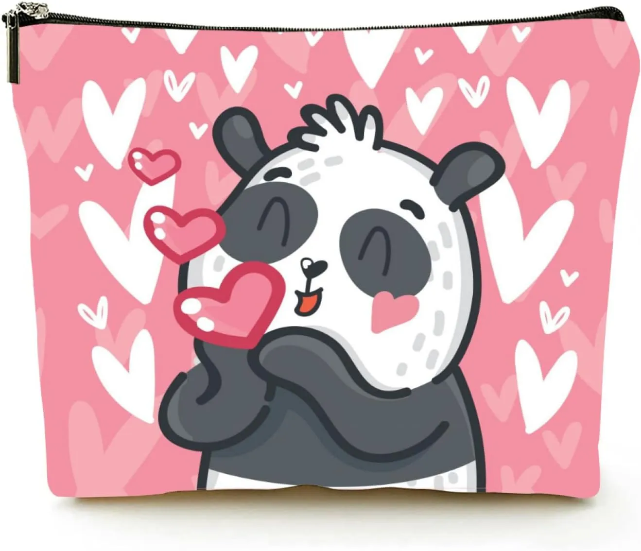Cosmetic Bags for Women 9x7 Inch Flat Natural Linen Makeup Case with Zipper Pencil Case Portable Eco Bag for Environmentalist,Cute Panda