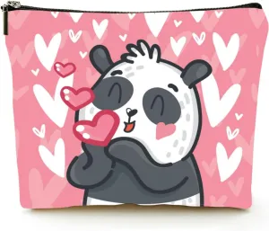 Cosmetic Bags for Women 9x7 Inch Flat Natural Linen Makeup Case with Zipper Pencil Case Portable Eco Bag for Environmentalist,Cute Panda