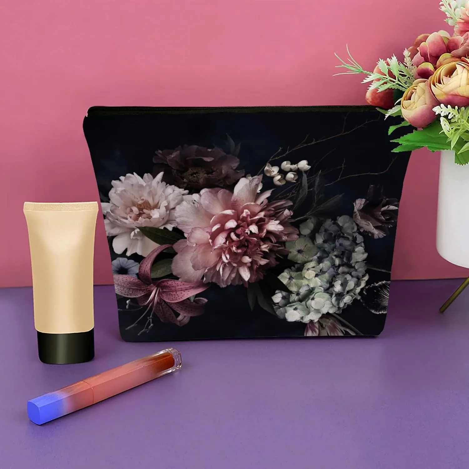 Cosmetic Bags for Women 9x7 Inch Flat Natural Linen Makeup Case with Zipper Pencil Case Portable Eco Bag for Environmentalist,Cute Panda