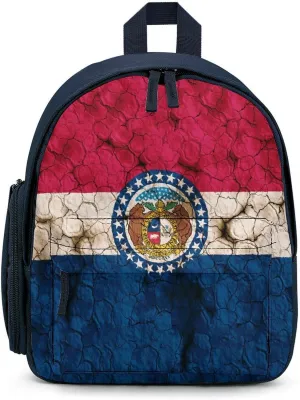 Cracked Soil Missouri Flag Mini Backpack Small Shoulders Luggage Daypack Business Weekender Bag for Men Women