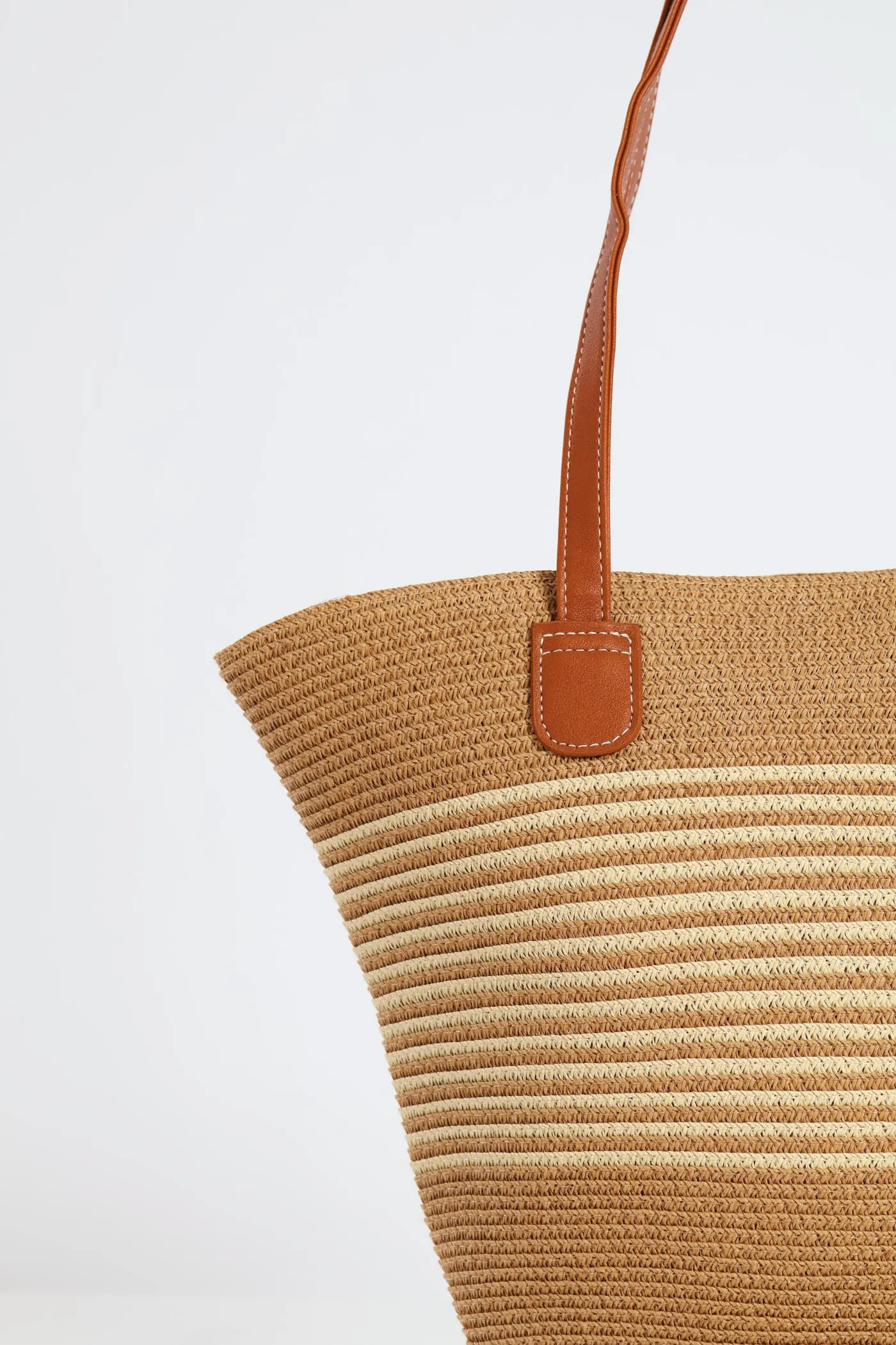 Cream Stripe Straw Bag - Tan