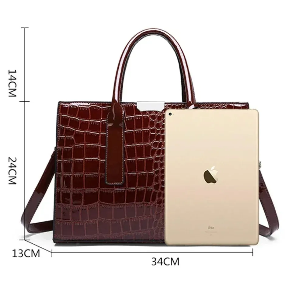 crocodile print women handbags and purse casual tote bags top handle bags large capacity patent leather