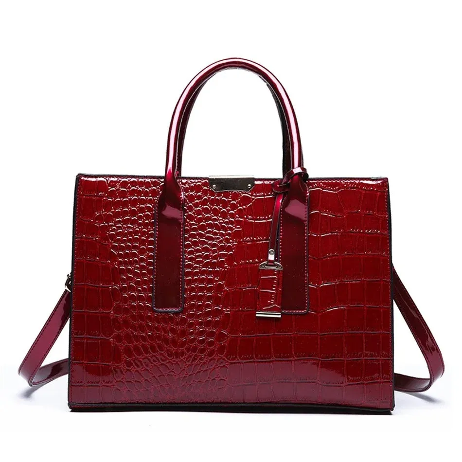 crocodile print women handbags and purse casual tote bags top handle bags large capacity patent leather