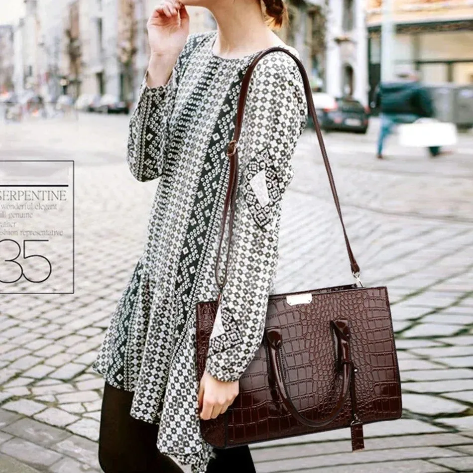 crocodile print women handbags and purse casual tote bags top handle bags large capacity patent leather