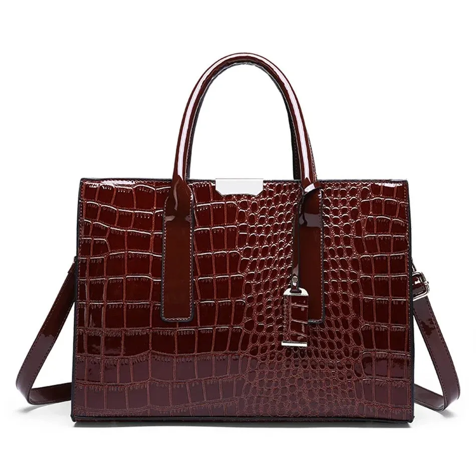 crocodile print women handbags and purse casual tote bags top handle bags large capacity patent leather
