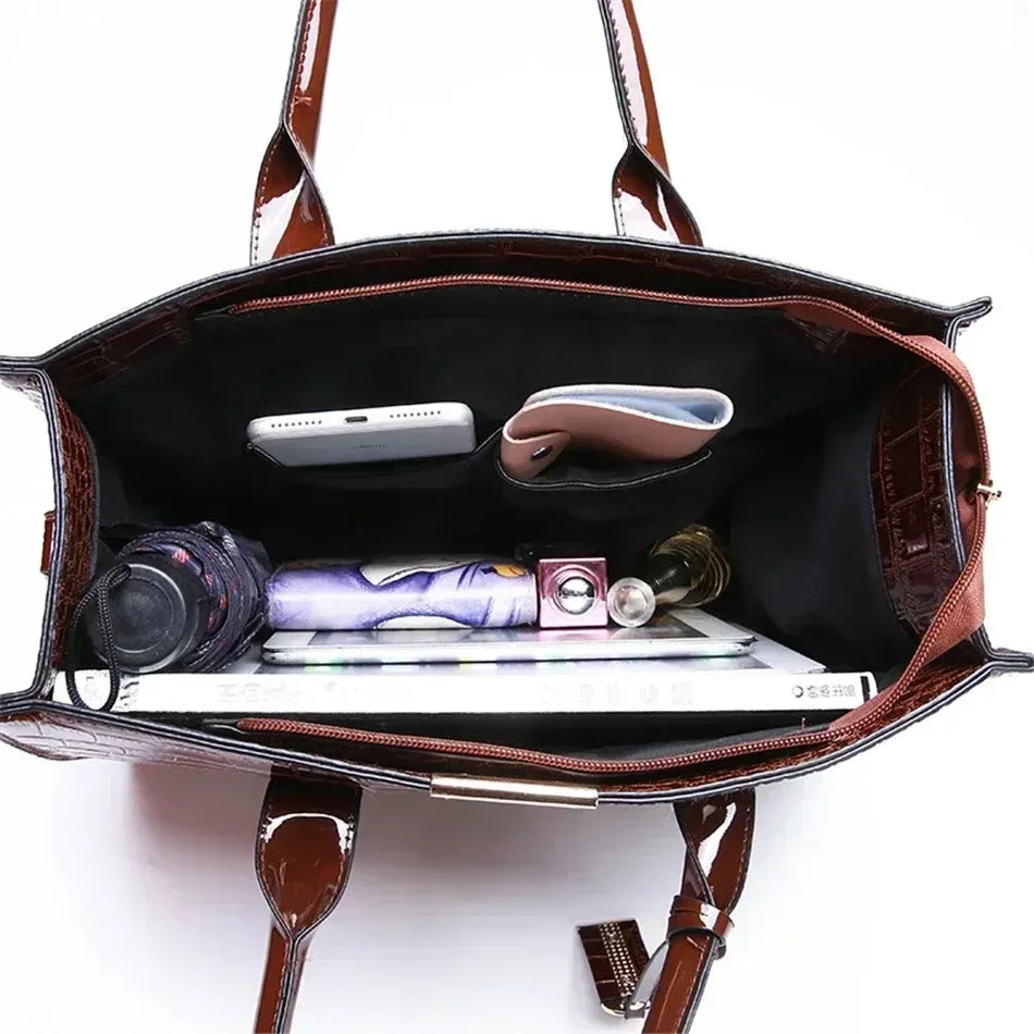 crocodile print women handbags and purse casual tote bags top handle bags large capacity patent leather