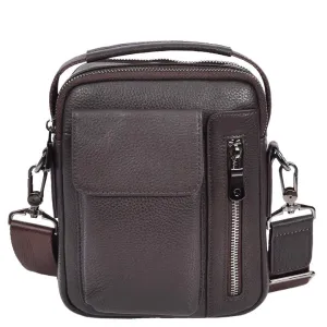 Crosso Men's Leather Cross-Body Organiser Flight Bag Brown