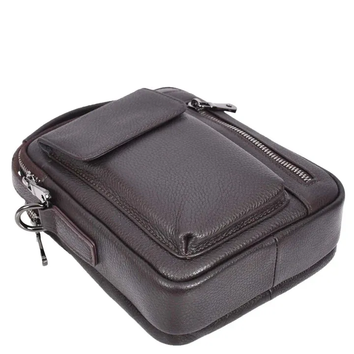 Crosso Men's Leather Cross-Body Organiser Flight Bag Brown