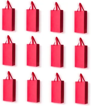 CUGBO 12 Pack 2 Bottles Wine Carrier Tote Holders, Kraft Paper Wine Champagne Gift Bottle Carrying Bags with Handles for Christmas Business Wedding Baby Shower(Red)