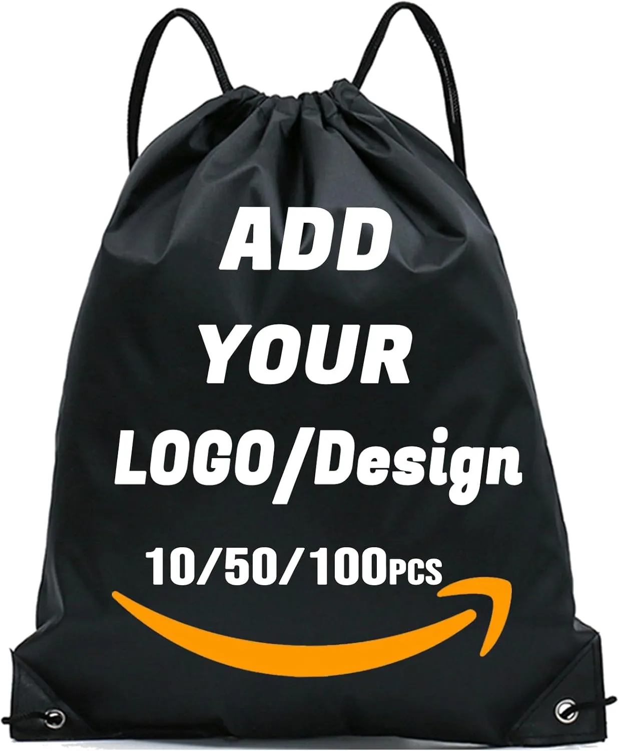 Custom Drawstring Backpack 10/50/100/200 Pcs Personalized Bulk Sport Draw String Bags with Logo, Text, Design, Customized Promotional Items Black