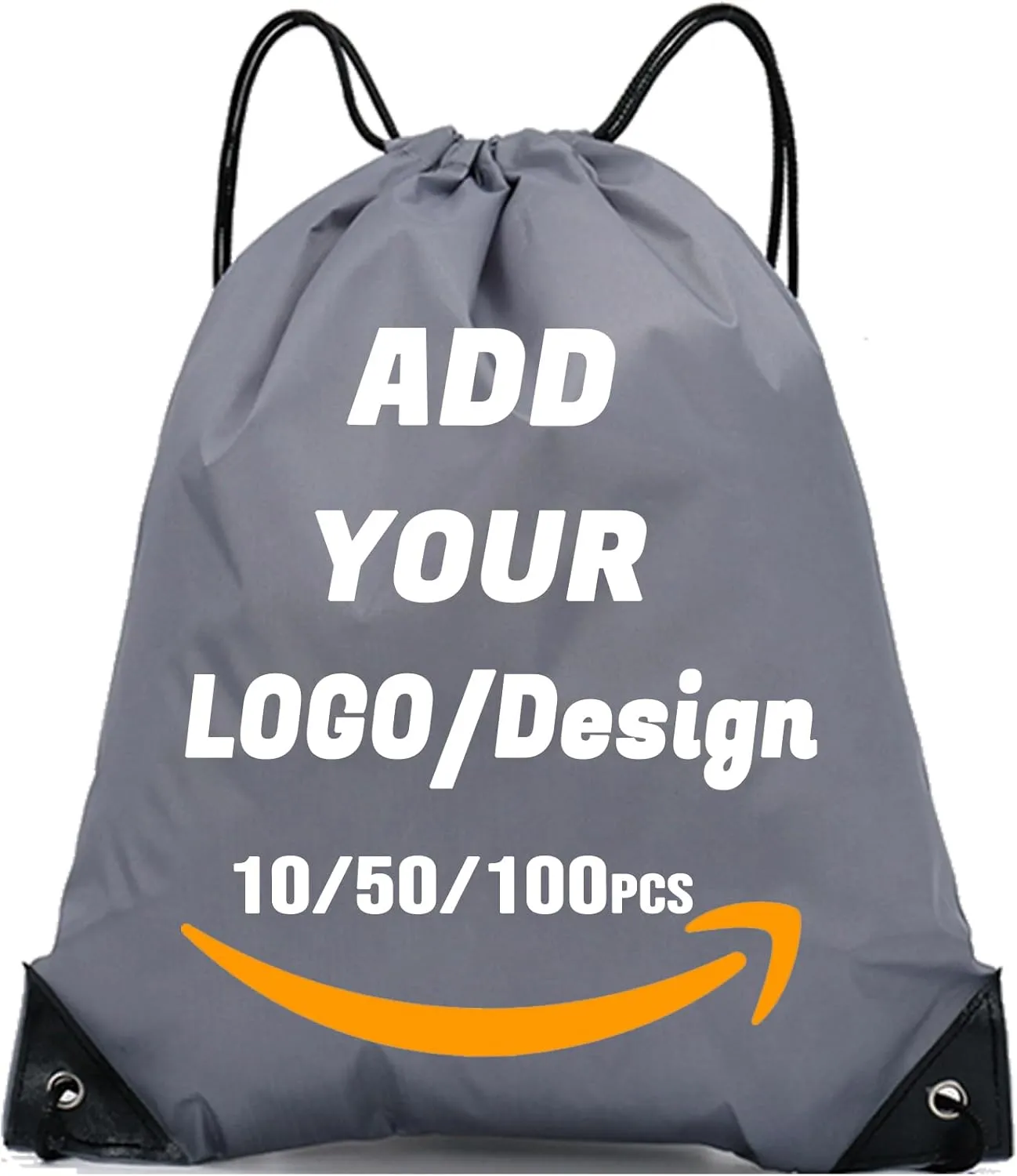 Custom Drawstring Backpack 10/50/100/200 Pcs Personalized Bulk Sport Draw String Bags with Logo, Text, Design, Customized Promotional Items Gray