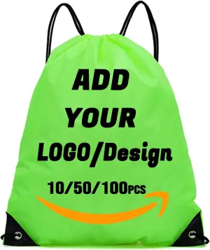 Custom Drawstring Backpack 10/50/100/200 Pcs Personalized Bulk Sport Draw String Bags with Logo, Text, Design, Customized Promotional Items Lawn Green