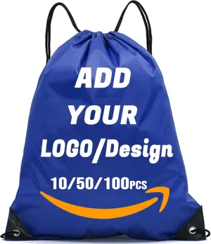 Custom Drawstring Backpack 10/50/100/200 Pcs Personalized Bulk Sport Draw String Bags with Logo, Text, Design, Customized Promotional Items Navy Blue