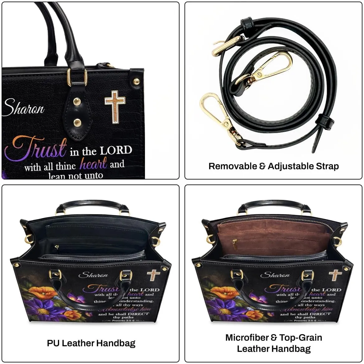 Custom Name Leather Handbags For Women - Christmas Gifts For Women - Christian Gifts