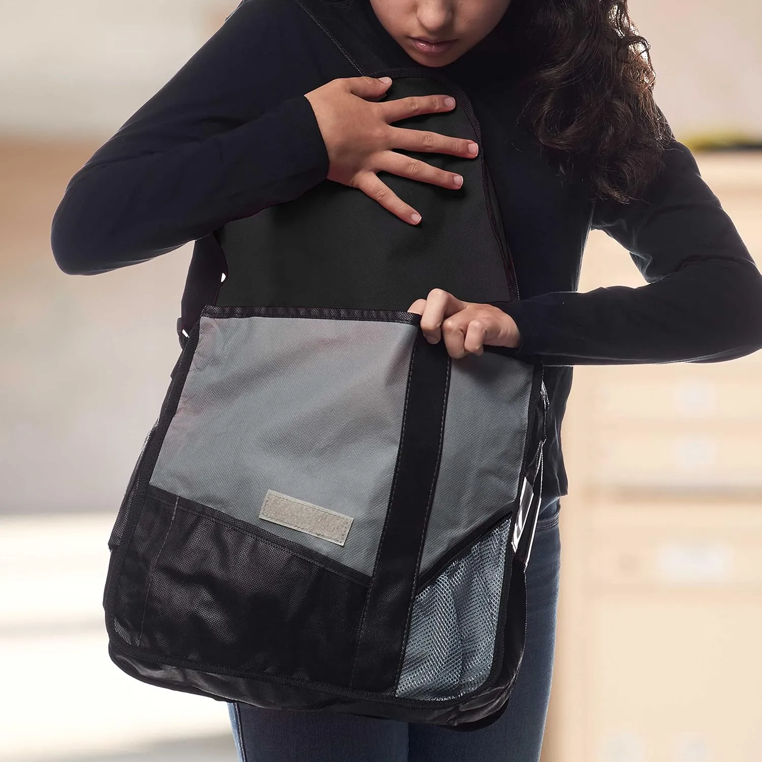 Custom Slant Flap Messenger Bags of 6, Personalized Bulk Pack - Perfect for Employees, and For Everyday Use - Black