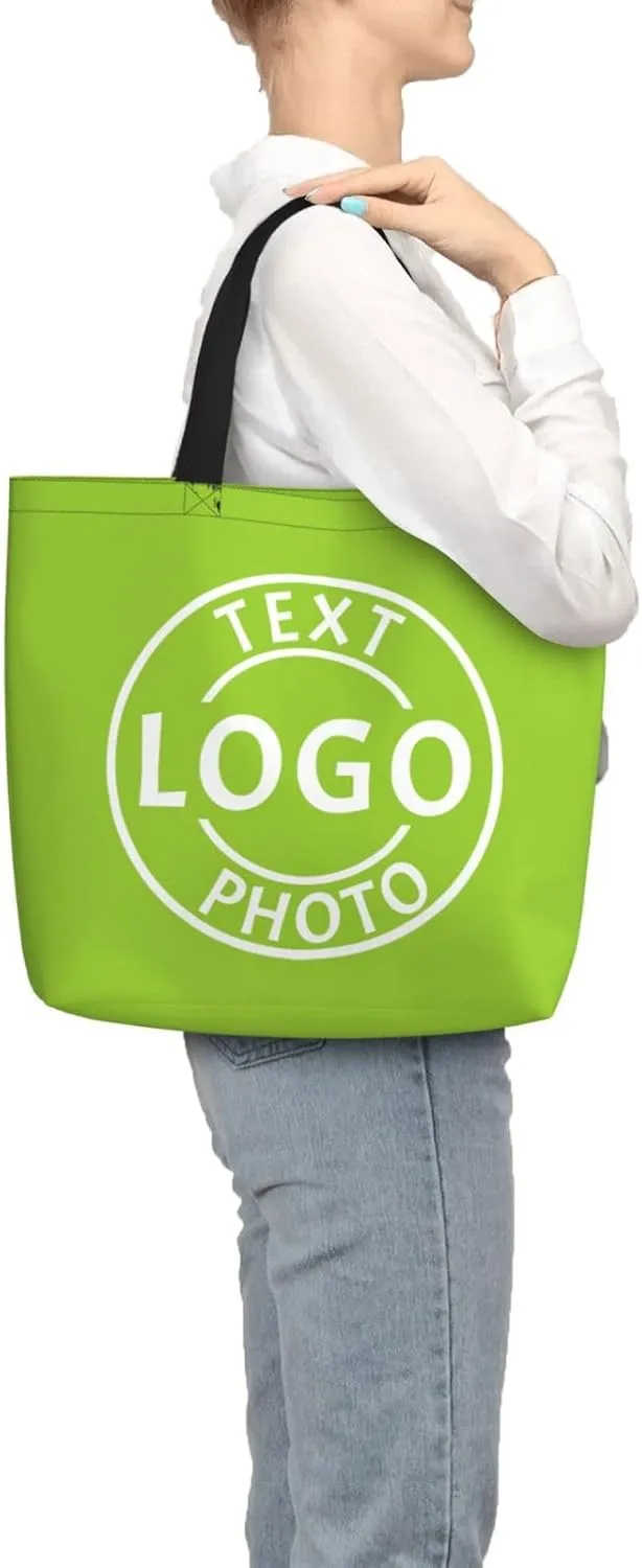 Custom Tote Bags Made in USA, Personalized Tote Bag for Women with Logo Text Photo Design Your Travel Shoulder Beach Bag