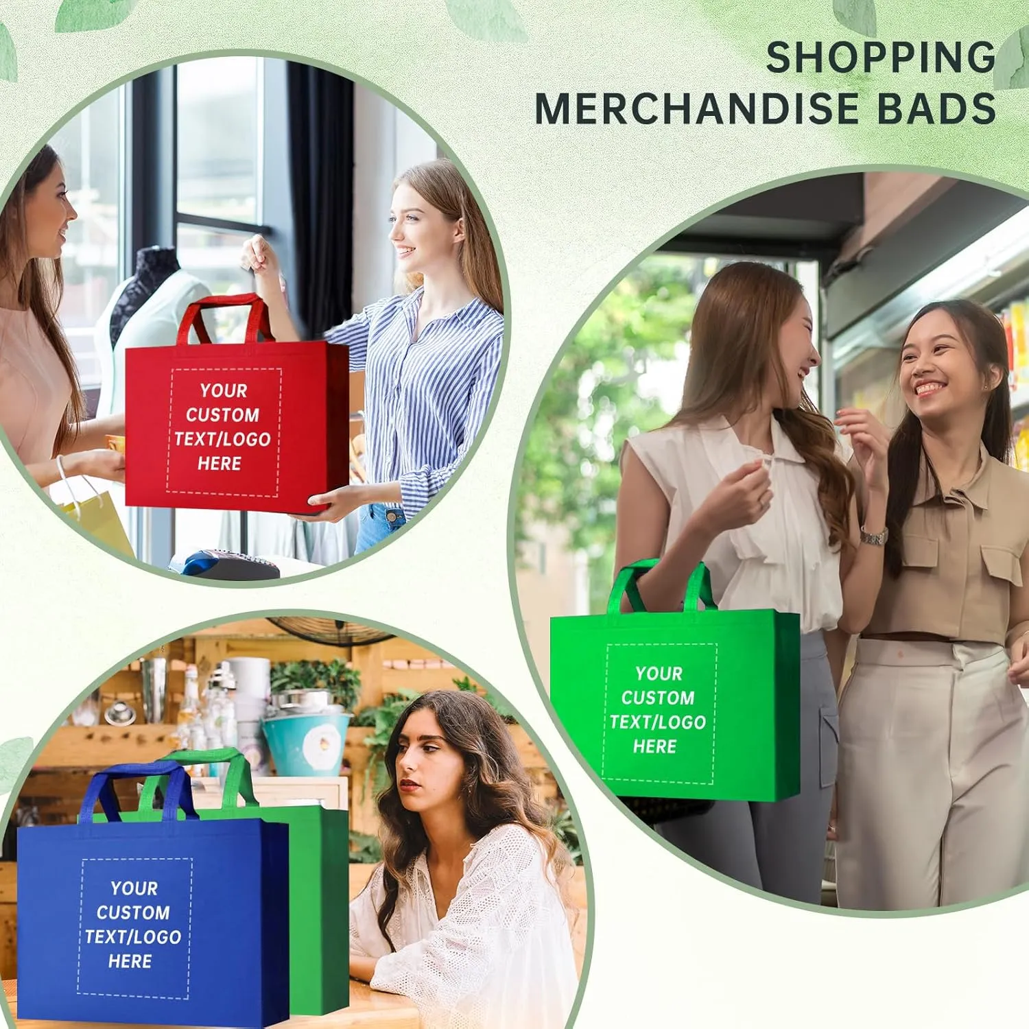Custom Tote Bags Set of 50, Bulk Pack Grocery Shopping Travel Business Activities advertisement Reusable Bag
