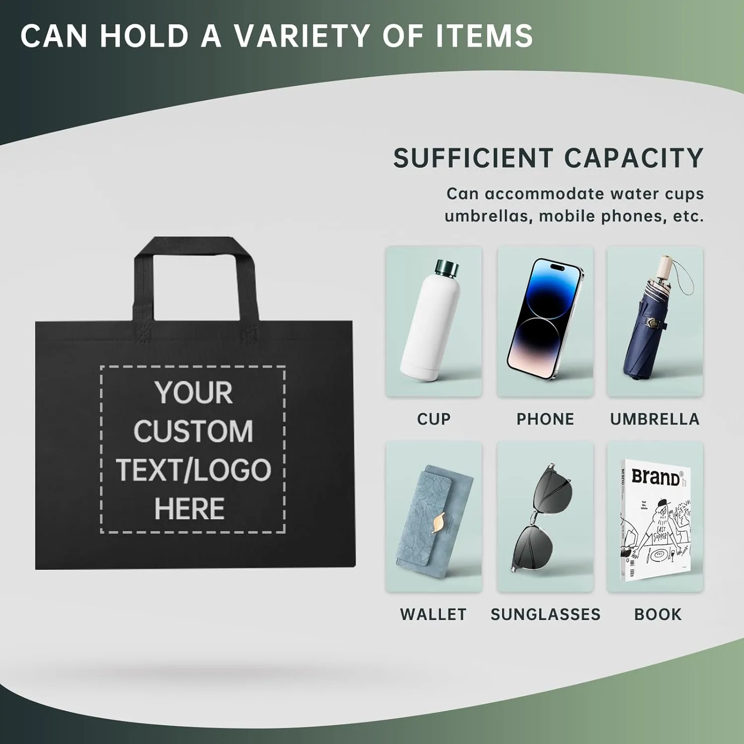 Custom Tote Bags Set of 50, Bulk Pack Grocery Shopping Travel Business Activities advertisement Reusable Bag