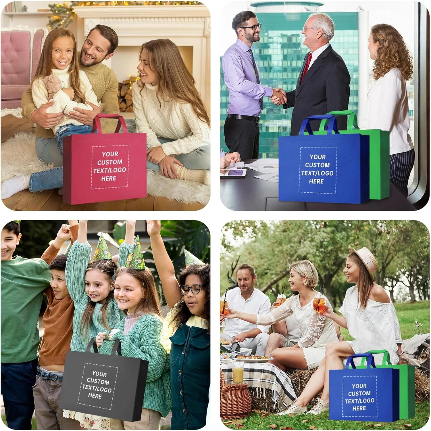 Custom Tote Bags Set of 50, Bulk Pack Grocery Shopping Travel Business Activities advertisement Reusable Bag