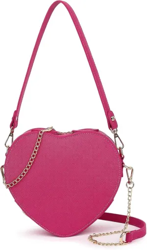 Cute Heart Purse for Women Girls Vegan Leather Crossbody Satchels Shoulder Handbag With Wrist Strap