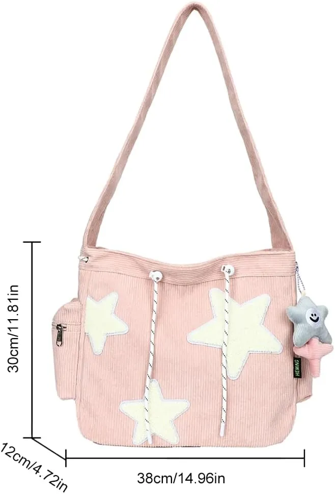 Cute Kawaii Messenger Bag Canvas Crossbody Bag Aesthetic Shoulder Bag for Women Men Flap Messenger Bag