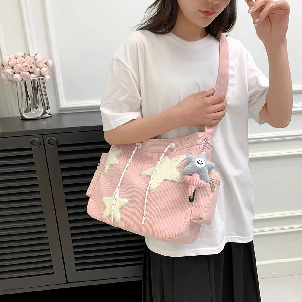 Cute Kawaii Messenger Bag Canvas Crossbody Bag Aesthetic Shoulder Bag for Women Men Flap Messenger Bag