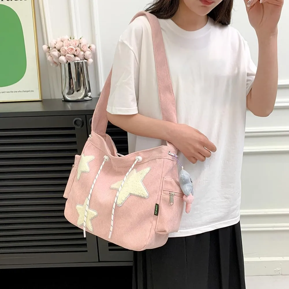 Cute Kawaii Messenger Bag Canvas Crossbody Bag Aesthetic Shoulder Bag for Women Men Flap Messenger Bag