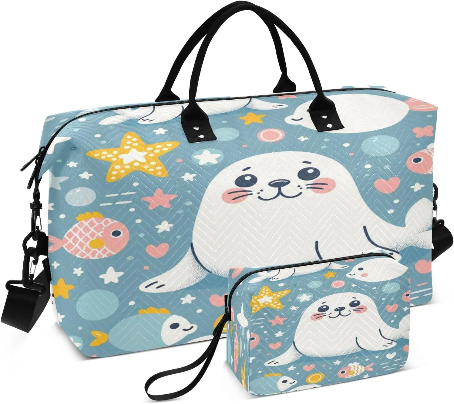 Cute Seal Travel Duffel Bags with Toiletry Bag for Travel Gym Yoga Weekender Bag