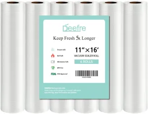 Deefre Vacuum Sealer Bags 11’‘x16’ 6 Rolls for Food Saver, BPA Free and Puncture Prevention Vacuum Seal Food Saver Bags,Great for Sous Vide，Vac Storage or Meal Prep