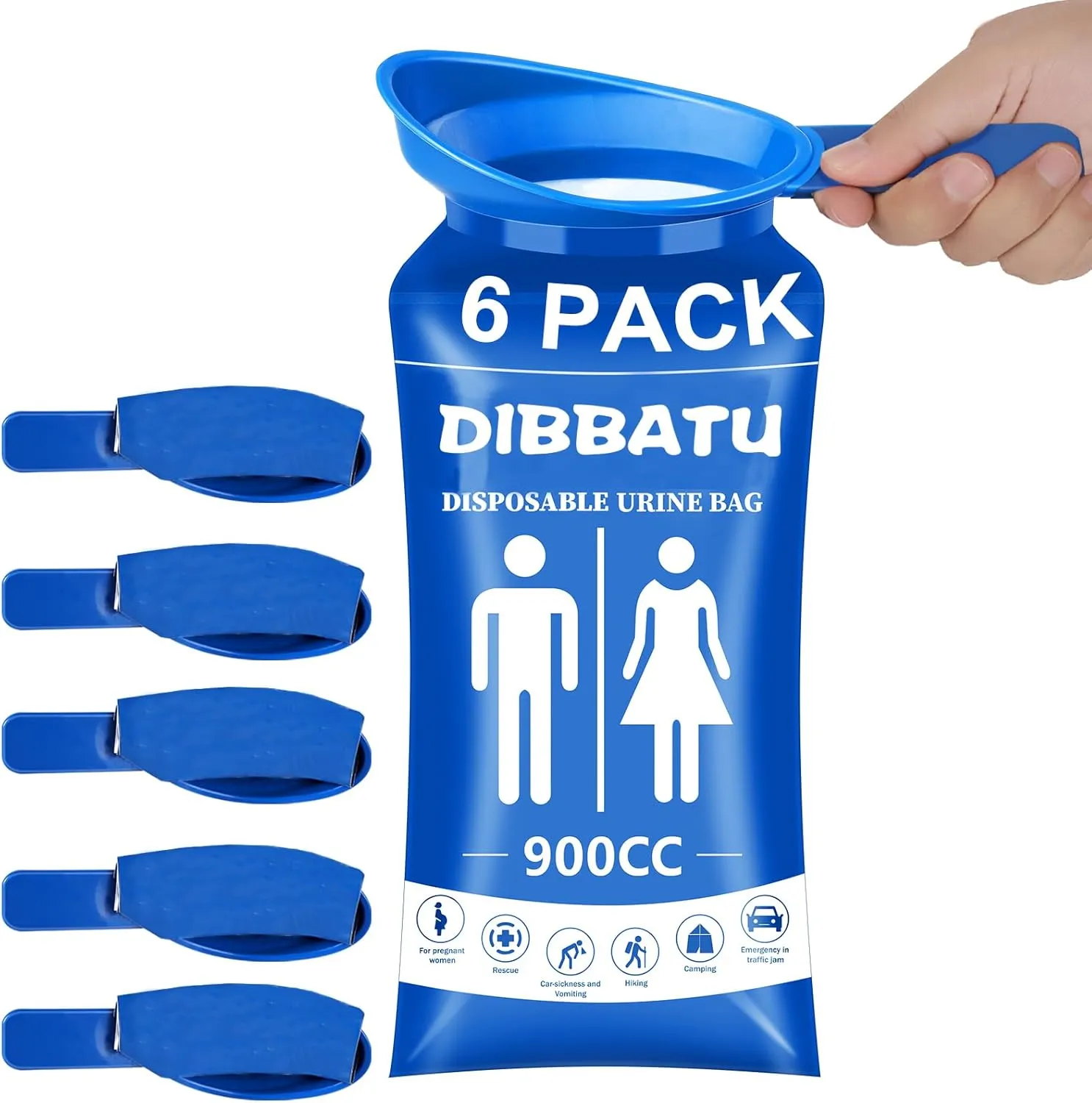 DIBBATU Disposable Urine Bags for Women, 6/12PCS Female-Friendly Travel Urinal Bags, 900ML Pee Bags for Travel for Women/Men, Emergency Unisex Camping Pee Bags for Hiking, Road Trip, Traffic Jam