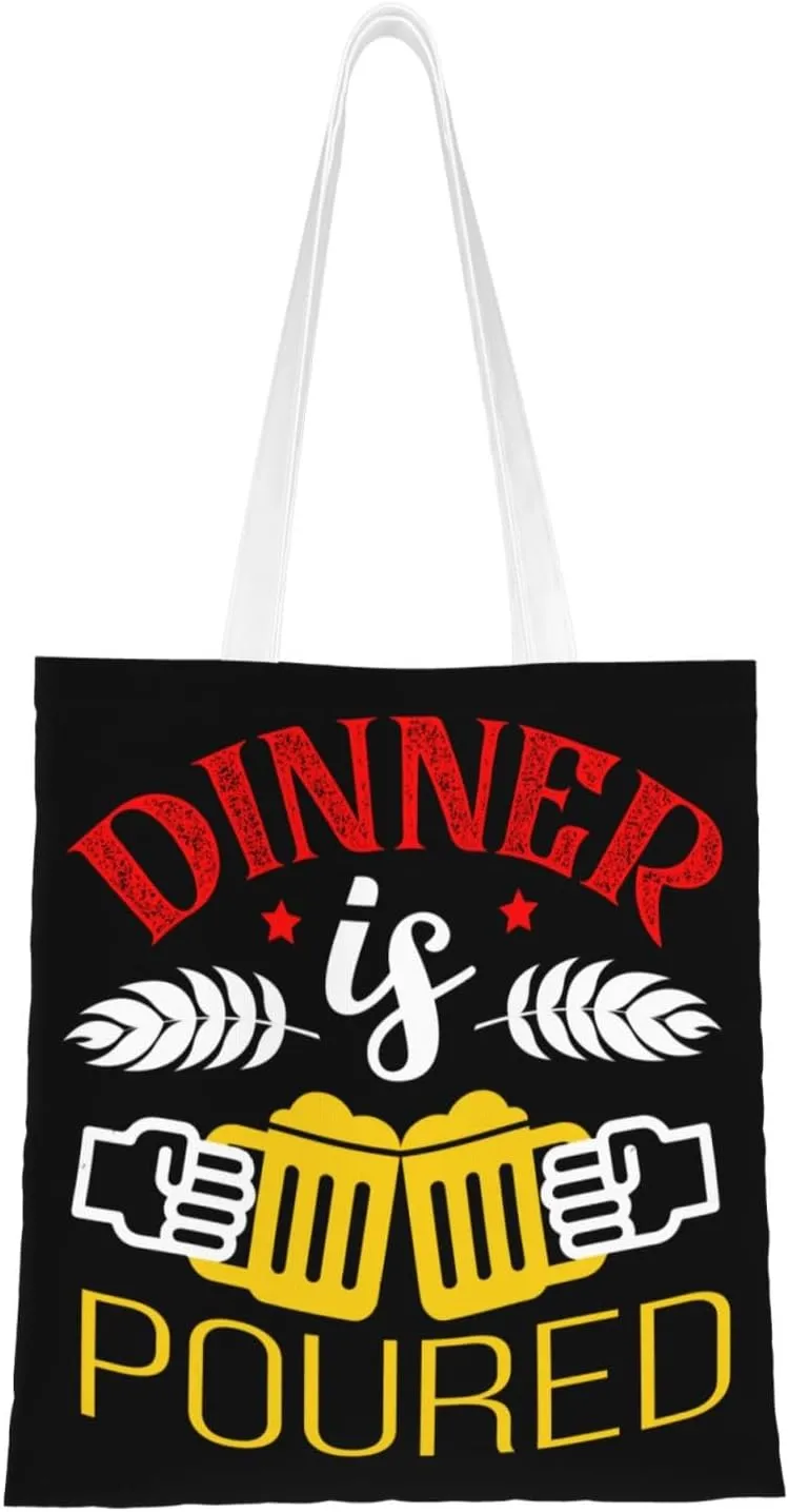 Dinner Poured Tote Bag for Women Canvas Shopping Bags Reusable Beach Bag Grocery Bags Tote Shoulder Bag Gift Bags