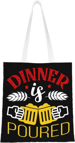 Dinner Poured Tote Bag for Women Canvas Shopping Bags Reusable Beach Bag Grocery Bags Tote Shoulder Bag Gift Bags
