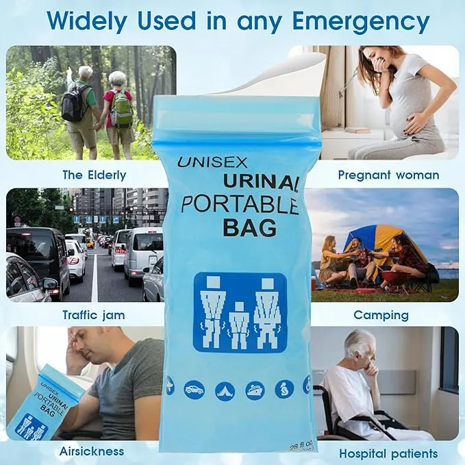 Disposable Urine Bags with Absorbent Pad in Portable Urinal Pee Bags Resealable Unisex for Traffic Jam Travelling On-The-go
