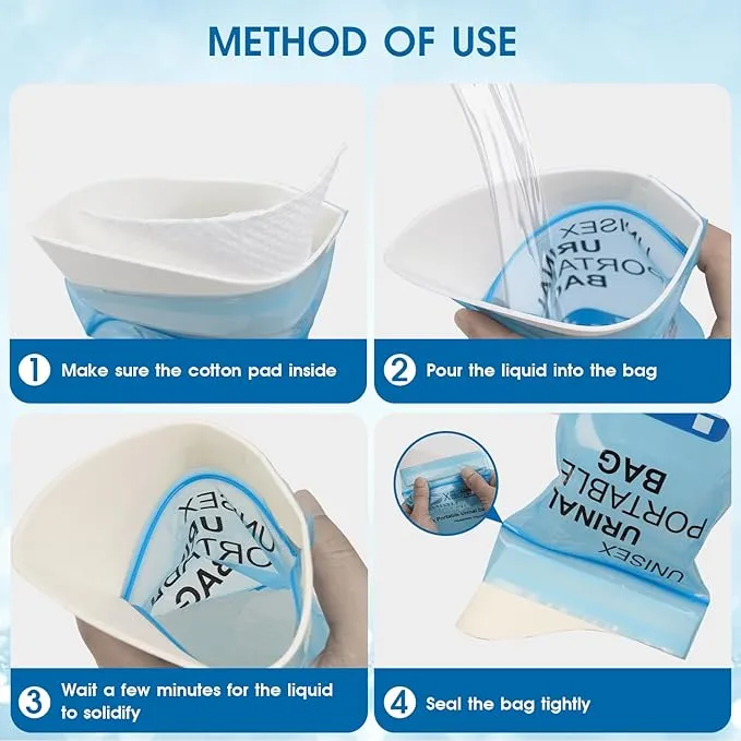 Disposable Urine Bags with Absorbent Pad in Portable Urinal Pee Bags Resealable Unisex for Traffic Jam Travelling On-The-go