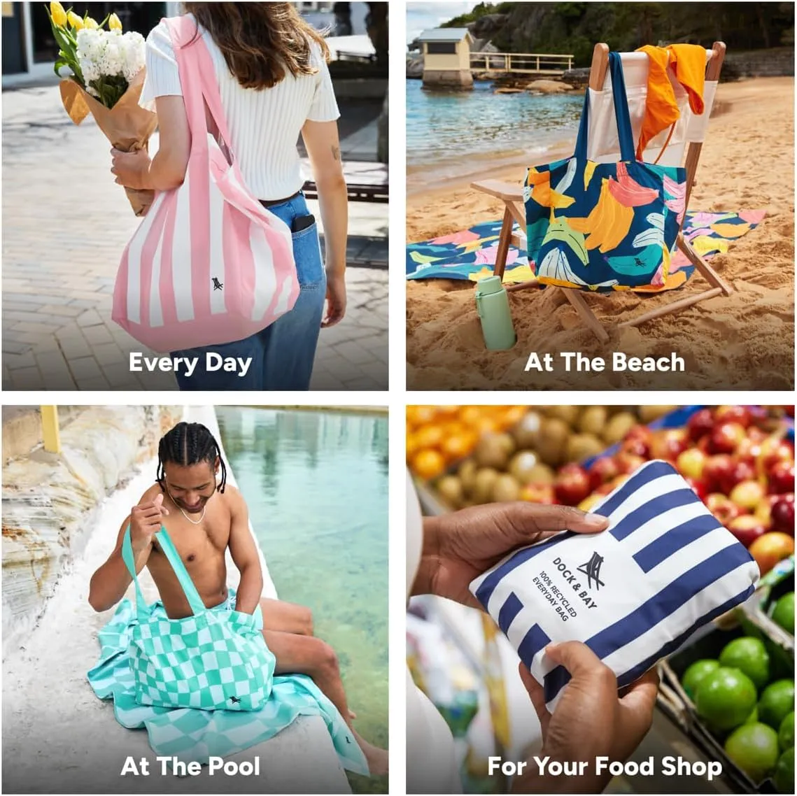 Dock & Bay Everyday Beach Tote Bag - Reusable Carrier Bag for Daily Use - Carries Up to 10kg - 100% Recycled Materials