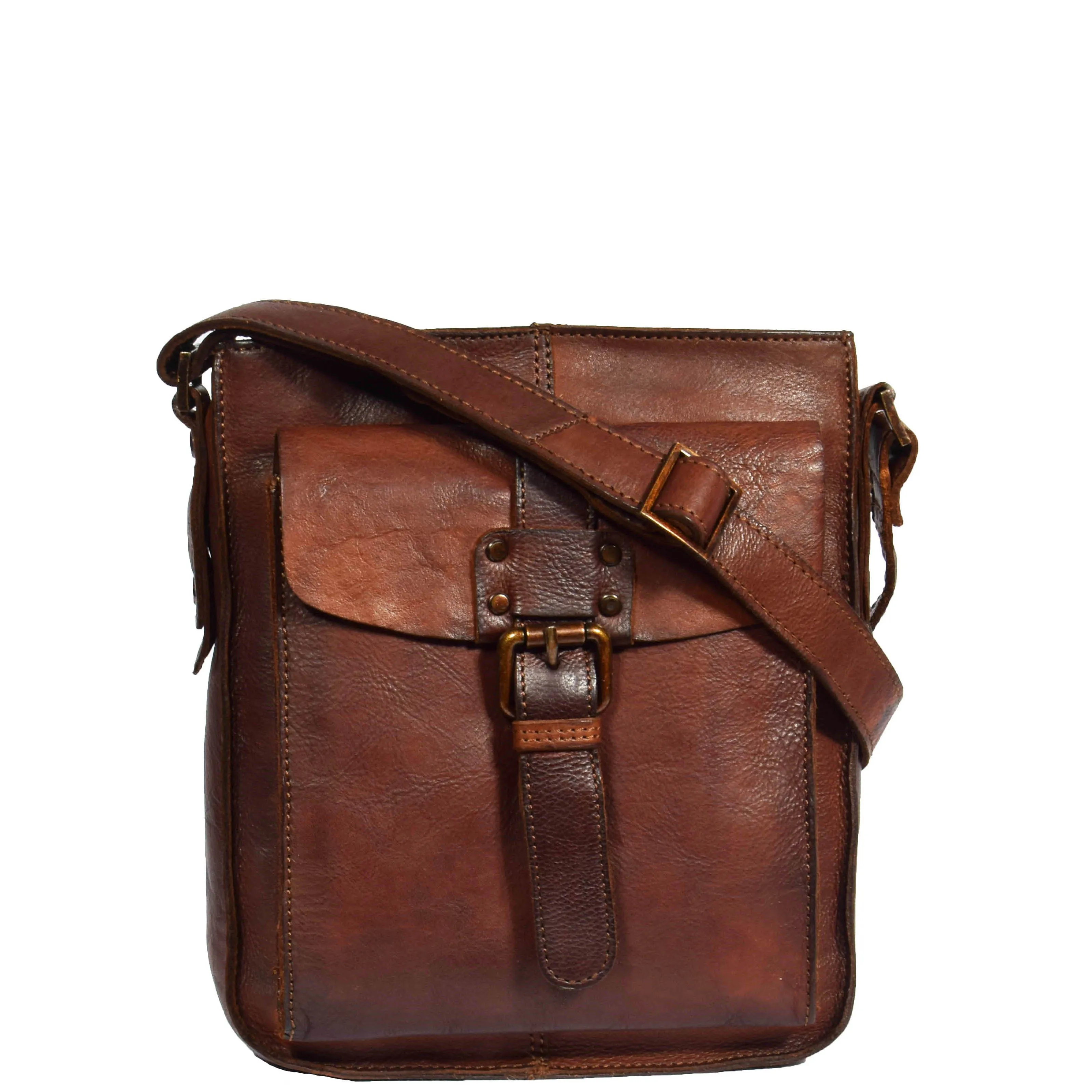 DR275 Mens Real Leather Vintage Body Bag Classic Rust