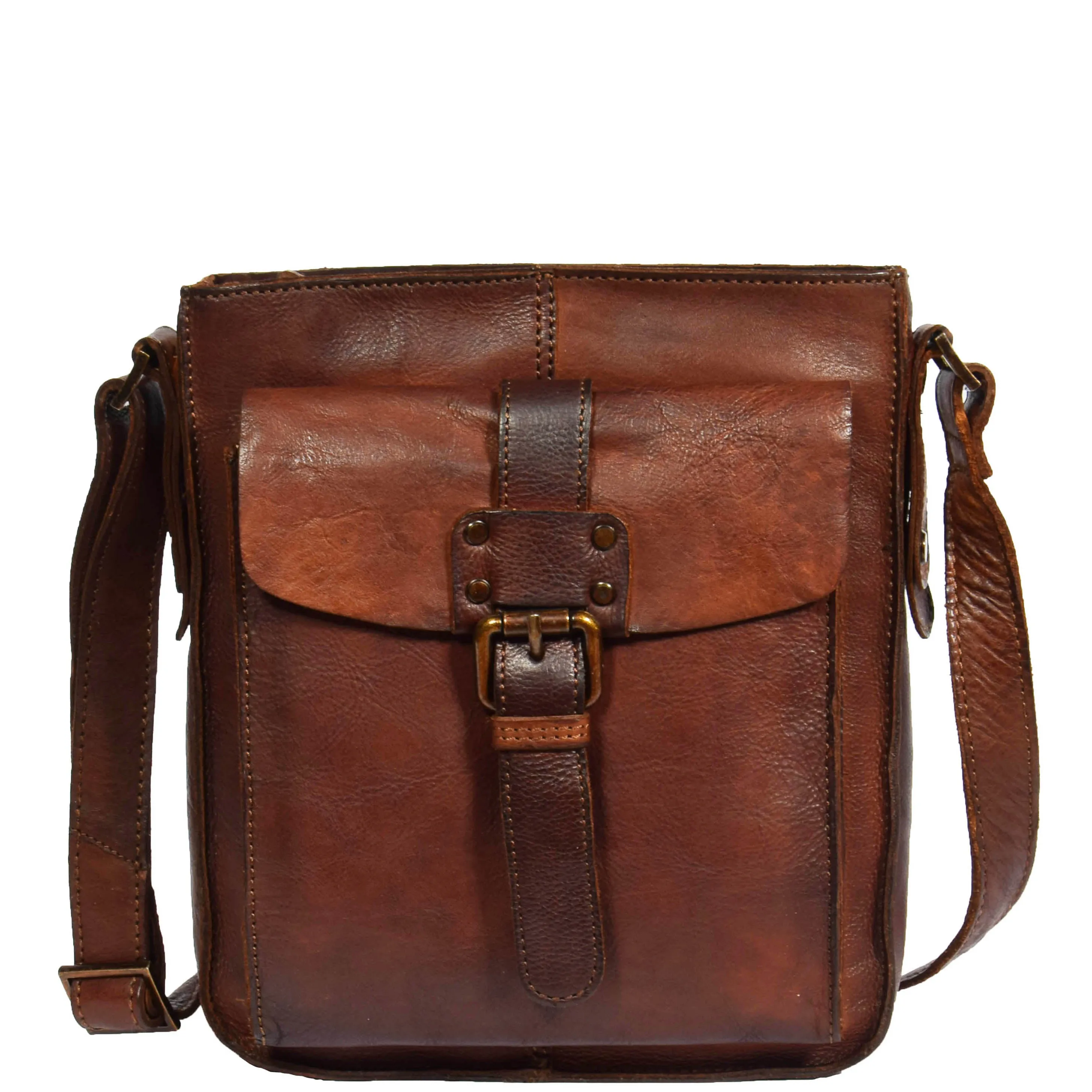 DR275 Mens Real Leather Vintage Body Bag Classic Rust