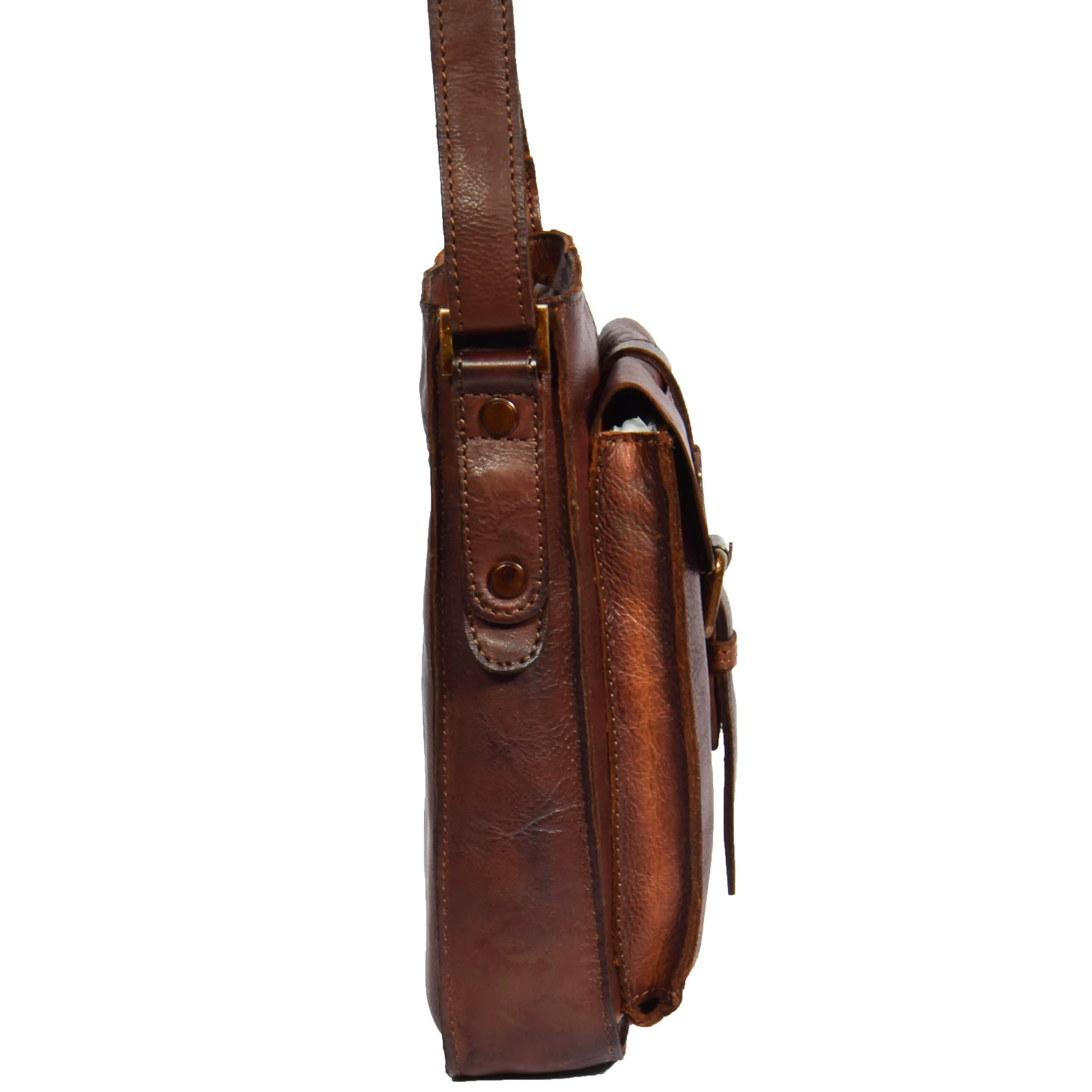 DR275 Mens Real Leather Vintage Body Bag Classic Rust