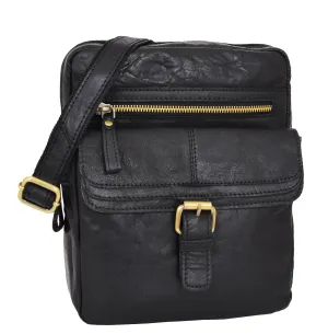 DR287 Real Leather Retro Cross Body Bag Classic Black