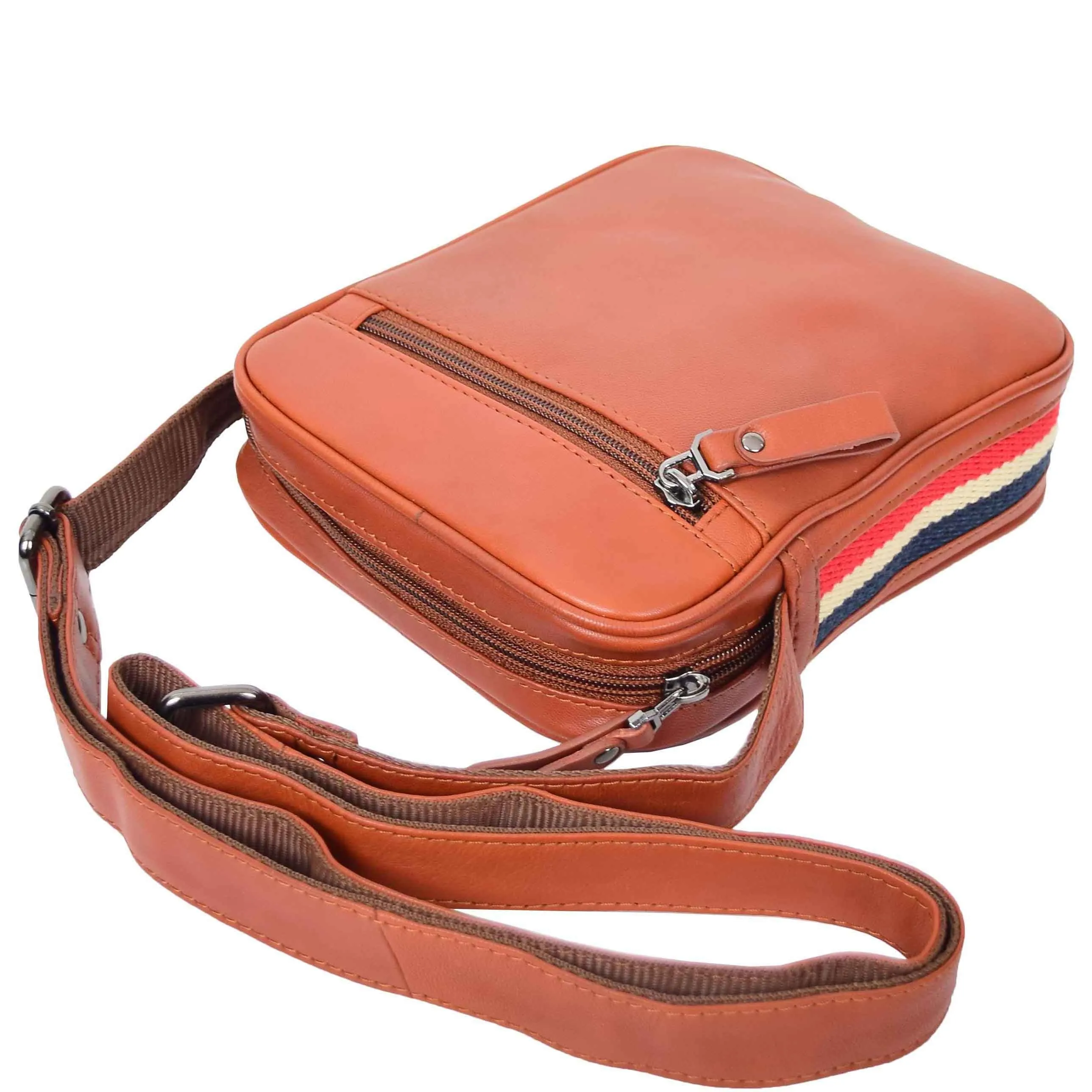 DR338 Men's Leather Cross Body Small Flight Bag Tan