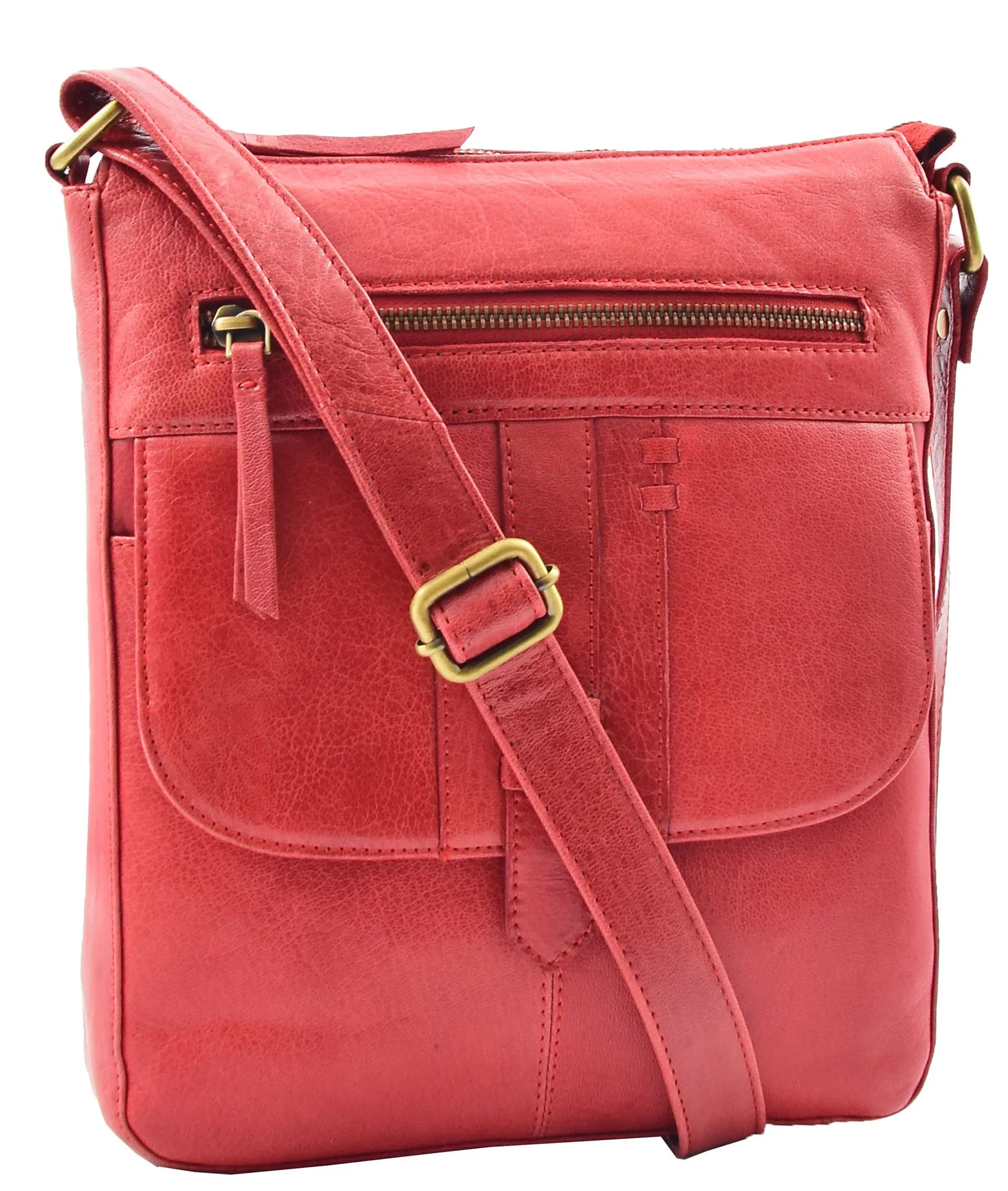 DR344 Women's Leather Cross Body Messenger Bag Red